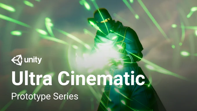 Thumbnail for a Youtube video from Unity. Text says "Ultra Cinematic - Prototype Series", image shows a ninja character charging up a special super power.