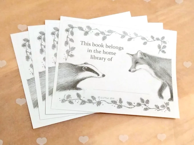 Badger and fox bookplates illustrated by SW Teal