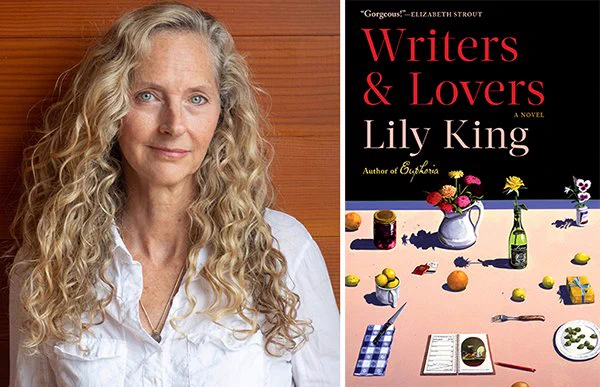 author photo of Lily King next to the book cover for Writers & Lovers