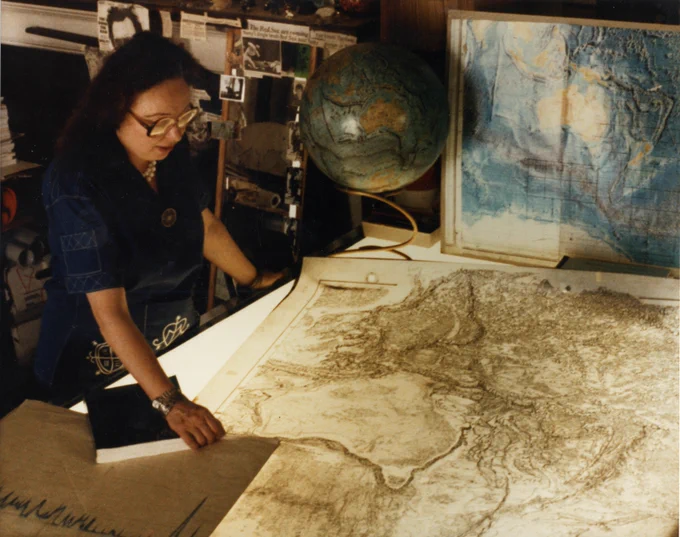Marie Tharp with Map on Light Table