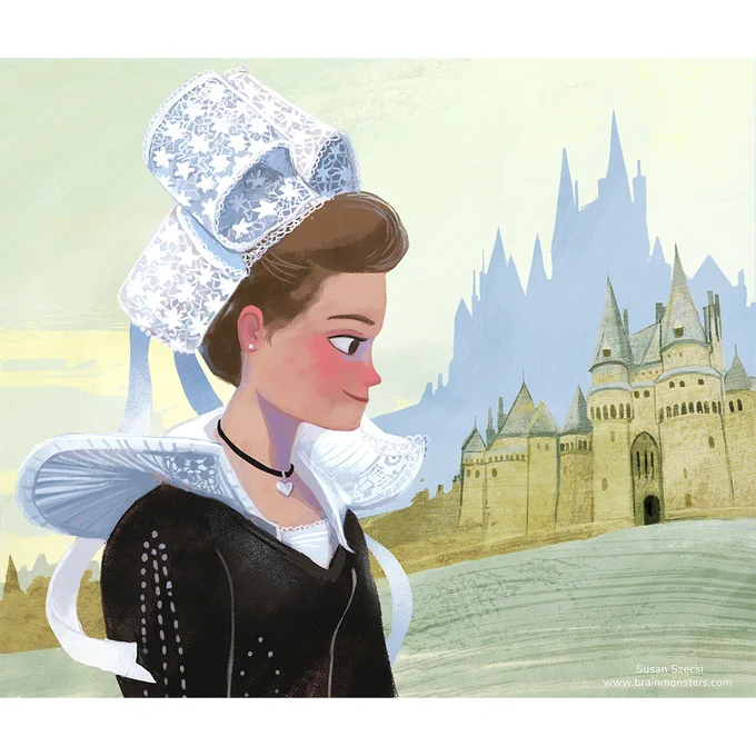 Illustration Breton girl, fairytales, folktales kidlit