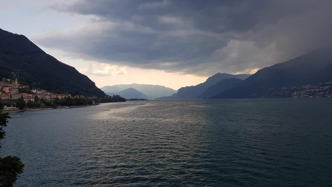 Dramatic view of Lake Como during thunderstorm