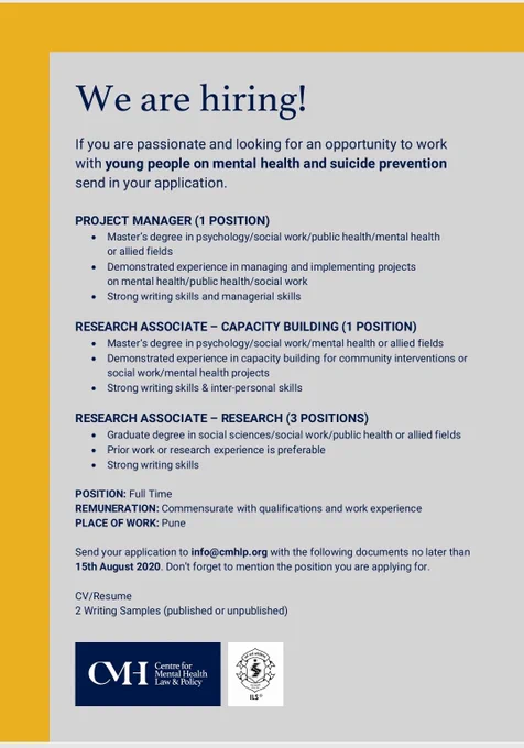 We are hiring at CMHLP. 5 jobs