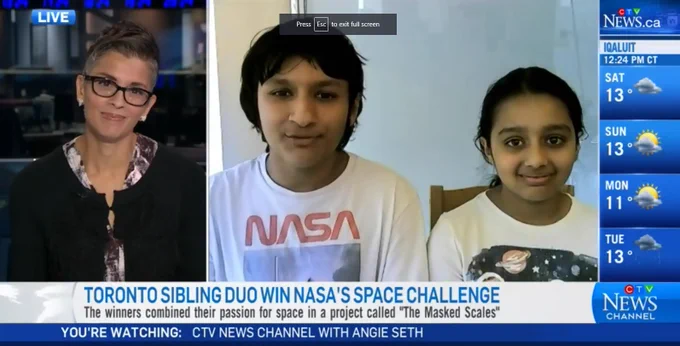Artash and Arushi sharing information of their NASA SpaceApps 2020 Winning Project "The Masked Scales"