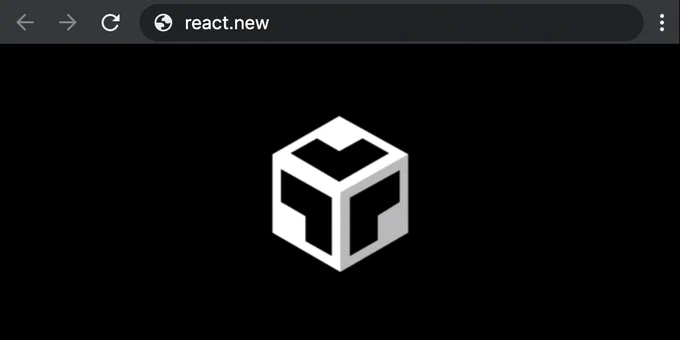 browser window with "react.new" in the address bar