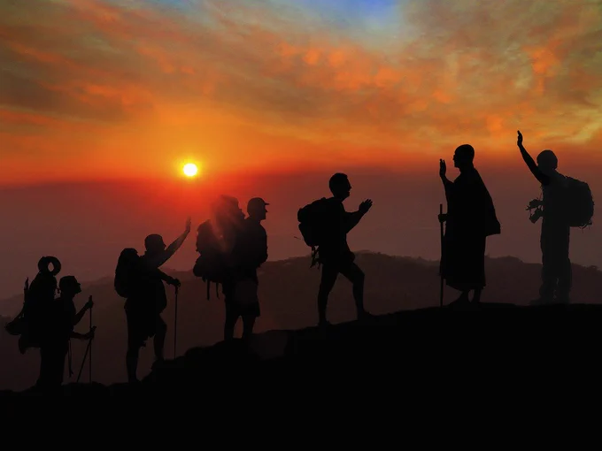 sunset, hiking, greetings