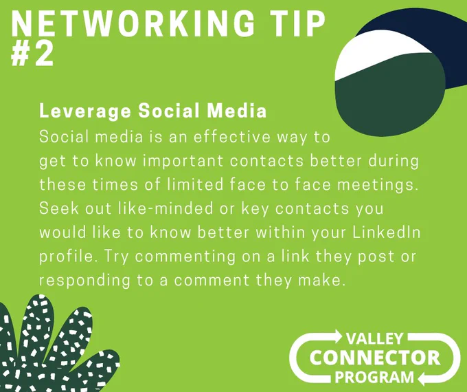 Networking Tip - Leverage social media to make connections with key contacts. Try commenting on a link they post.