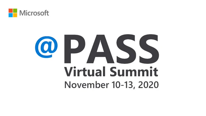 Text in black reads: "PASS Virtual Summit November 10-13, 2020" with blue @ symbol on the left