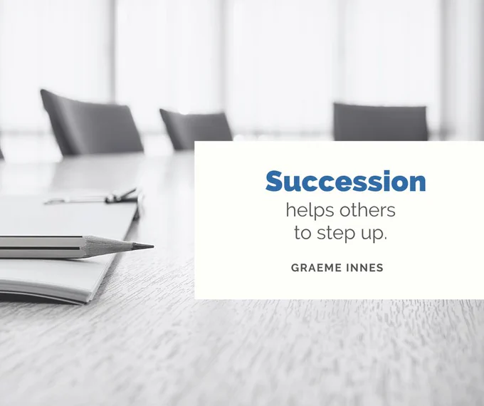 Board room table picture with the words, Sucession helps others to step up
