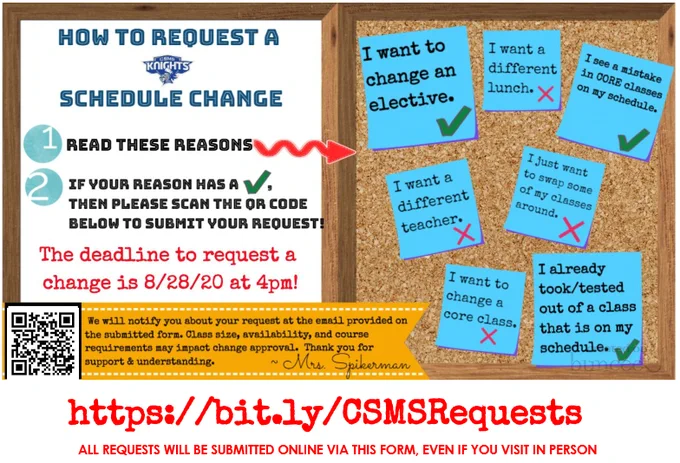 Schedule Change Request form for CSMS
https://bit.ly/CSMSRequests