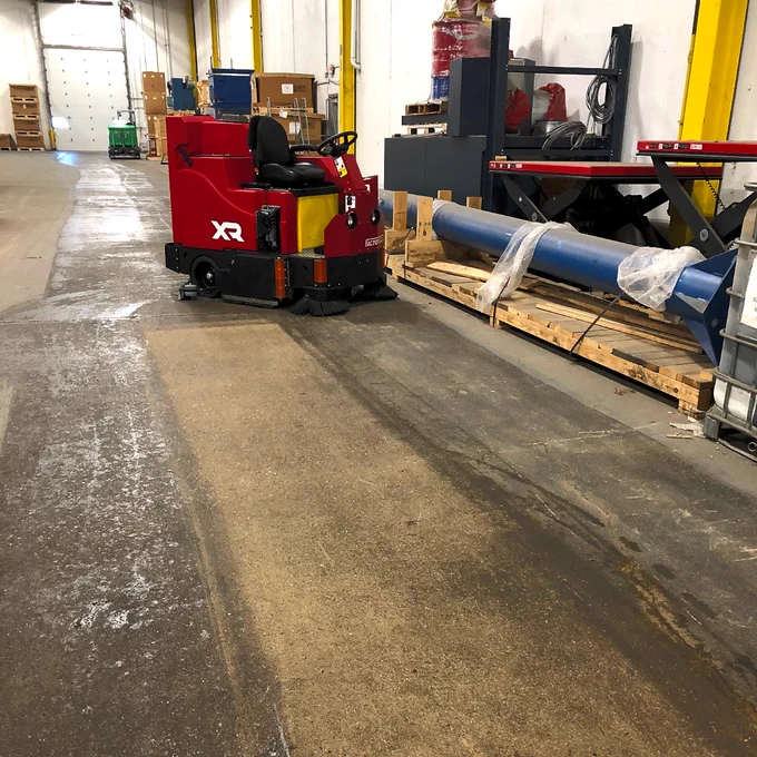 FactoryCat XR Floor Scrubber Cleaning Warehouse