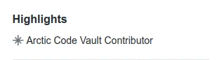 "Arctic Code Vault Contributor" mention on my GitHub profile