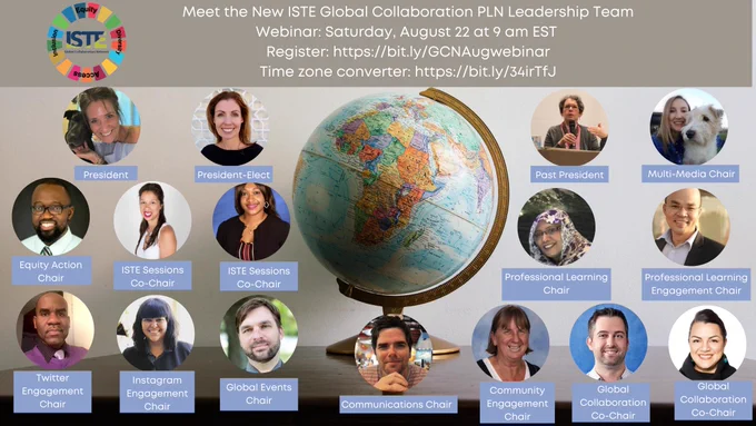 Poster with photos of GCN Leadership team members for 2020/2021 and announcement of webinar.
