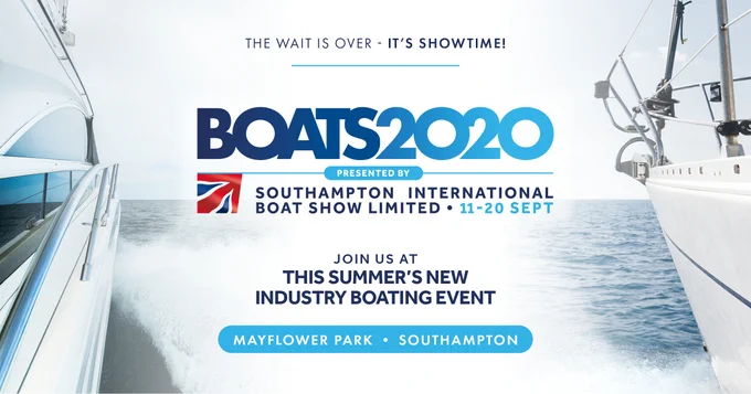 Picture shows logo for BOATS2020 taking place in Southampton from 11-20 September