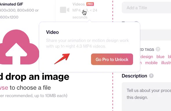 Screenshoot from dribbble website’s upload screen which has a very low contrast text used for description.