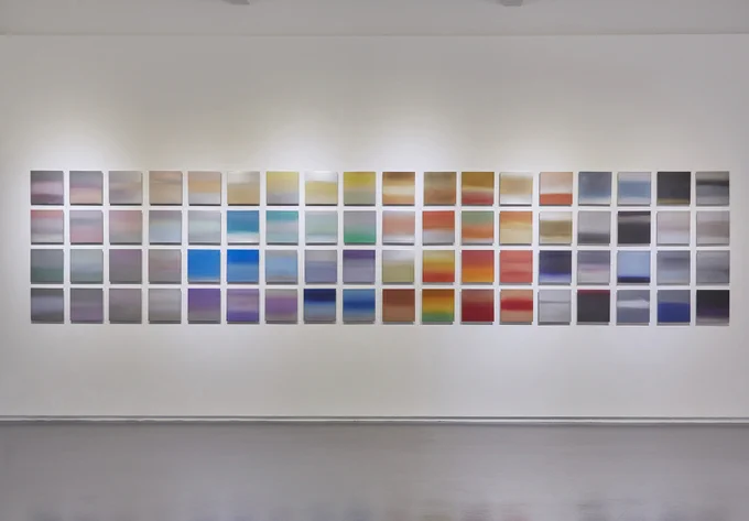 Miya Ando, 72 Ko (Seasons), 72 paintings (pigment and urethane on aluminum) to represent the ancient calendar of Japan which had 72 seasons in the year.