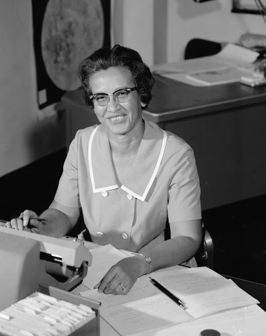 A black-and-white photo of Katherine Johnson from 1966.