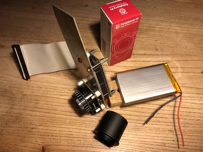 Raspberry Pi HQ camera and Raspberry Pi W assembly, lithium battery and C-mount for telescope