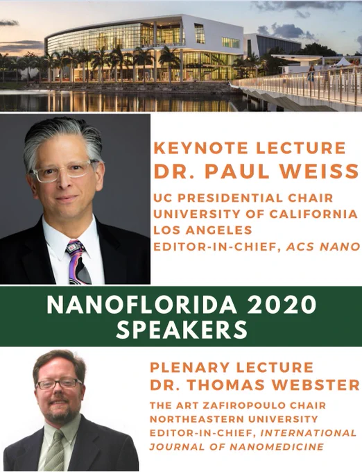 The University of Miami is proud to announce Drs. Paul Weiss & Thomas Webster as the 2020 NanoFlorida Virtual Conference Keynote speakers! Registration link located in our bio. If you have any questions regarding registration, sponsorship or shark tank presentations, please email NanoFlorida2020@miami.edu
.
.
.
#nanoflorida #universityofmiami #umiami