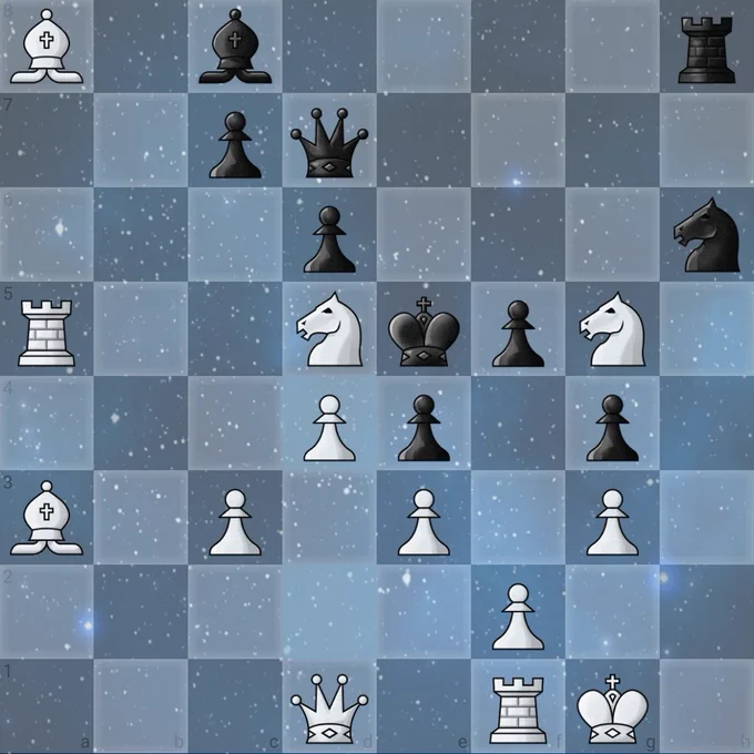 Chess board, part-way through a game