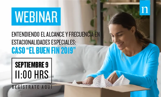 Banner publicitario para Webinar en línea "Entendiendo el alcance y frecuencia en estacionalidades especiales: Buen Fin 2019" 9 de septiembre 11 am. Link para registro en el texto de la publicación. 