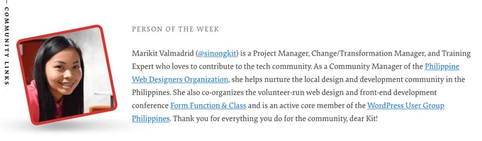 The Person of the Week is Marikit Valmadrid.