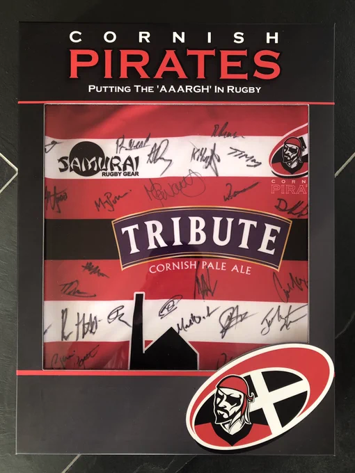 Signed Pirates 2018/19 Championship squad shirt in display case. Reserve £30