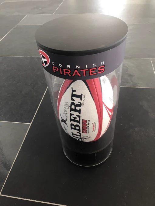 Ball signed by the Pirates 2018/19 Championship in display case. Reserve £30