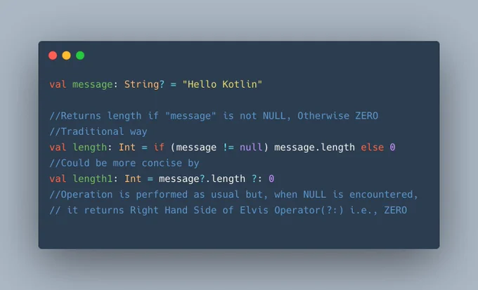 Kotlin example showcasing traditional way and using Elvis operator for execution