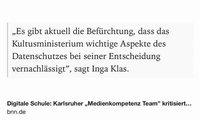 Text Shot: „Es gibt aktuell die Befürchtung, dass das Kultusministerium wichtige Aspekte des Datenschutzes bei seiner Entscheidung vernachlässigt”, sagt Inga Klas.