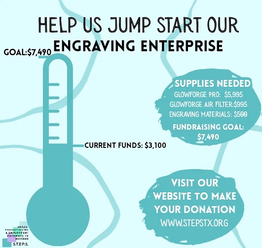 Help us Jump start our engraving enterprise! A thermometer shows our current funds $3,100 and our funding goal of $7,490.