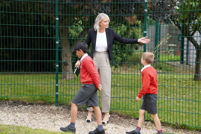 Mrs Williams at Socially Distanced Assembly