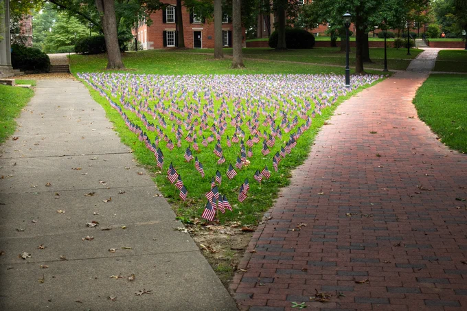 American flags on College Green