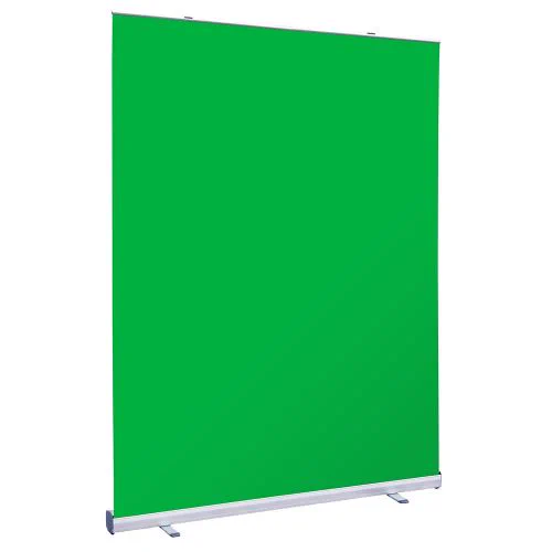 Our portable green screen roller banners are the perfect solution for when you need to utilise chroma key compositing to turn any environment into a virtual background. So whether you're creating video content, streaming video games or doing regular video conference calls and want to customise your background, this banner is the perfect solution.

The screen retracts into it's sturdy base unit and includes a padded carry bag ensuring easy transportation.

Available in 800mm, 1000mm and 1200mm widths which are suitable for most requirements.