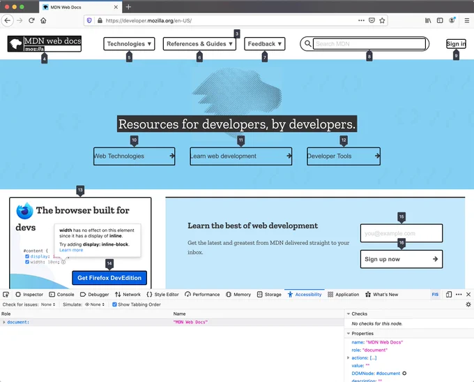 A screenshot of the tabbing order feature used on MDN website.