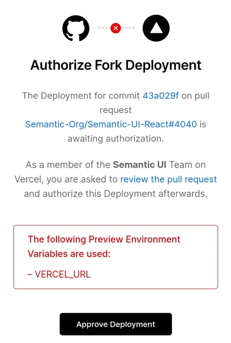 Vercel requires to authorize a deployment for a fork due usage of VERCEL_URL
