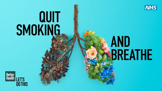 Image of lungs with the caption 'quit smoking and breathe'.
