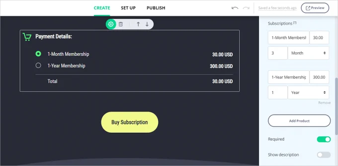 Recurring payment form by AidaForm
