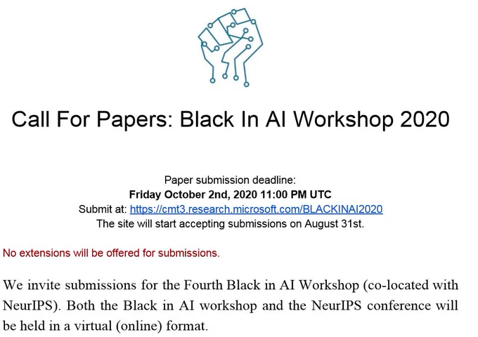 CFP: Black in AI Workshop 2020 