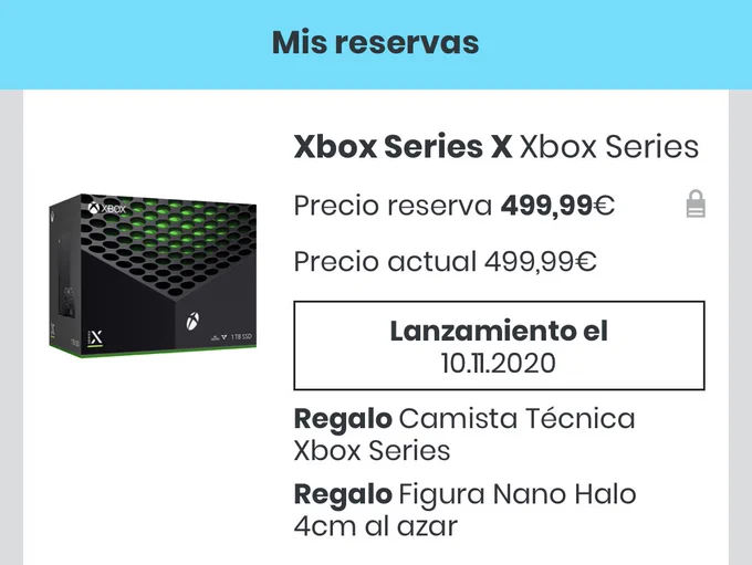 Captura de pantalla de la reserva web de la Xbox Series X