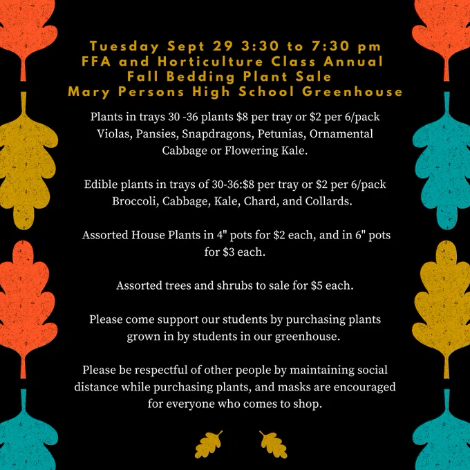 Tuesday, September 29 MP FFA fall plant sale 