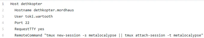 Screenshot of ssh config. Content is also included in the tweet.