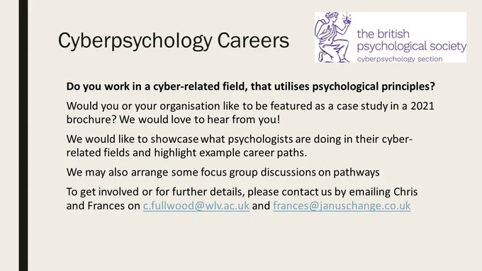 Cyberpsychology careers brochure advert