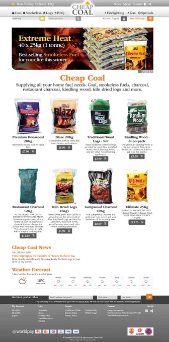 Cheap Coal ecommerce homepage