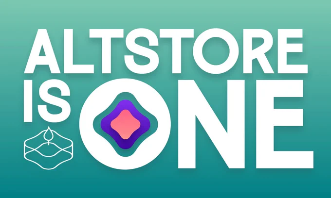 Promotional banner for AltStore’s 1 year anniversary saying “AltStore is One”