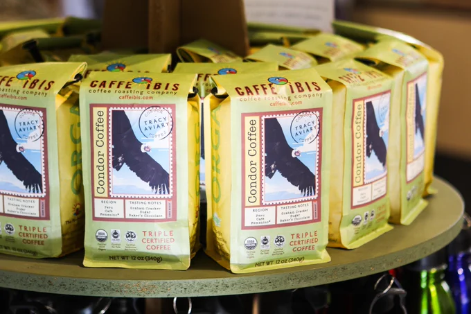 Bags of Condor Coffee from Caffee Ibis displayed on a shelf