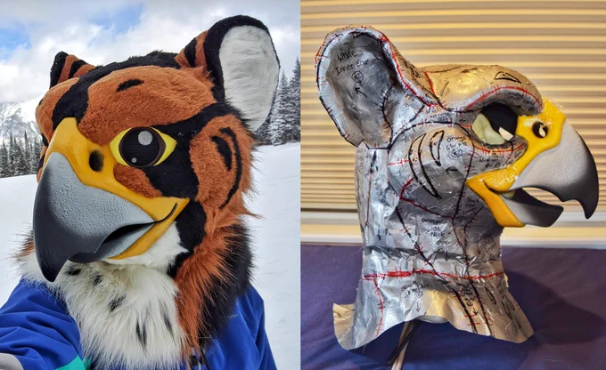 Creature costumes I build (toony gryphon head featured)