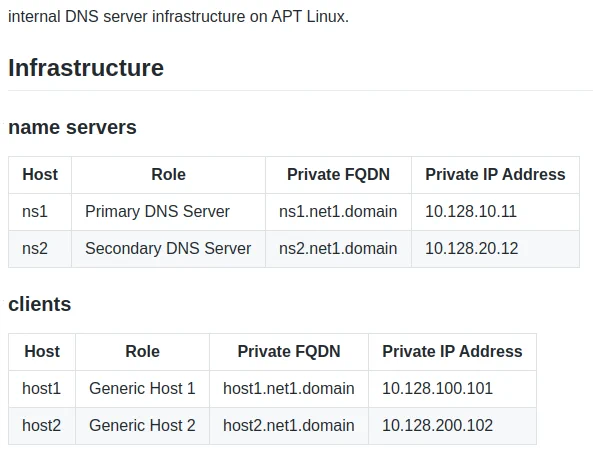 internal DNS on APT Linux (infrastructure)