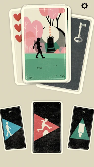 A playing card depicting a girl walking in a forest.