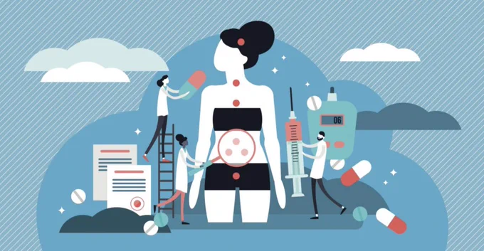 Graphic illustrating the endocrine system and biomedical methods for hormonal regulation of bodies